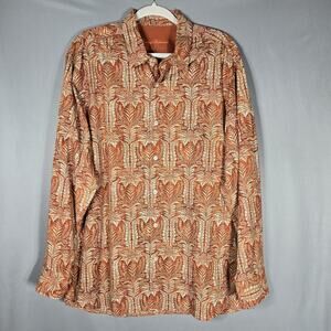 Tommy Bahama Garden Voyage Shirt Mens Large Palm Print Long Sleeve Silk Cotton